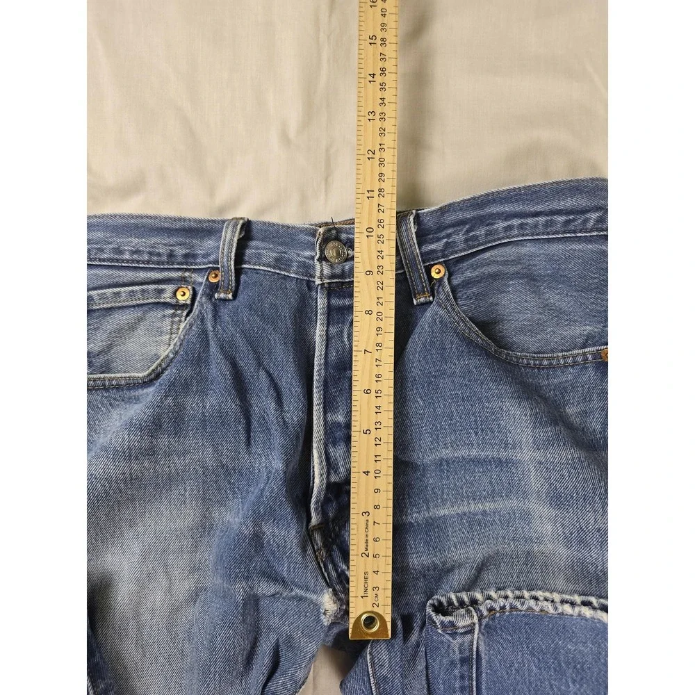 Levis 501 Jeans Mens 34x33 Blue WaterLess Regular Straight Button Fly Distressed